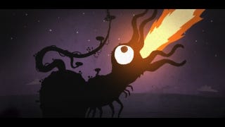 A tentacled beast with a huge eye belches fire in this screen from World of Goo 2.