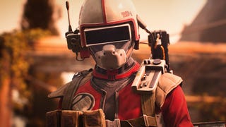 An ARC Raiders screenshot showing a character wearing a futuristic helmet and jumpsuit looking toward the camera.