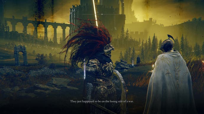 A warrior speaks with Needle Knight Leda in Elden Ring Shadow of the Erdtree.