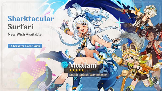 Mualani's version 5.0 Banner in Genshin Impact with Kachina, Bennett and Xinyan.