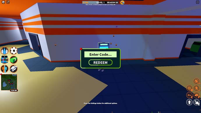 A screenshot from Jailbreak in Roblox showing the game's codes screen.