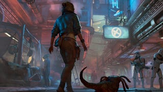 Concept art of Kay and Nix walking through a city in Star Wars Outlaws.