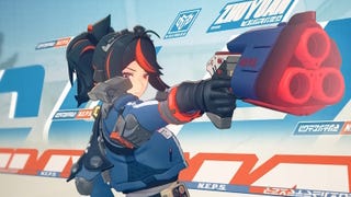 Zhu Yuan from Zenless Zone Zero pointing her modified hangun to the right in her character trailer.